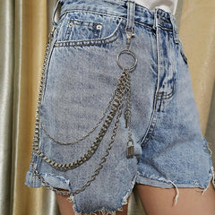 Vintage Car Jeans Pants Key Chain Ring Hip Hop Silver Lock Tassel Pendant