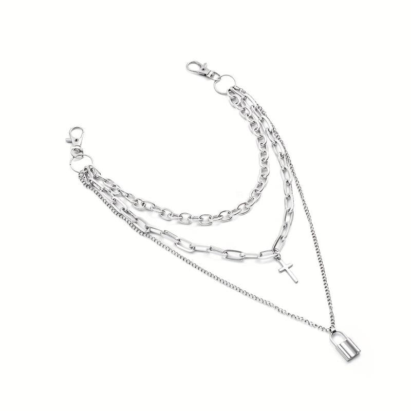 Lock And Cross Pendant Metal Chain Men's Waist Chain