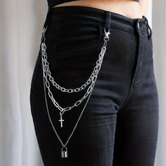 Lock And Cross Pendant Metal Chain Men's Waist Chain