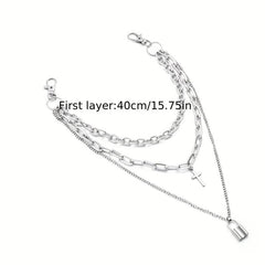 Lock And Cross Pendant Metal Chain Men's Waist Chain