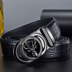 Crocodile Pattern Leather Spiked Belt for Men