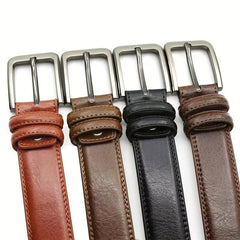 Men's Adjustable Leather Belt with Square Pin Buckle