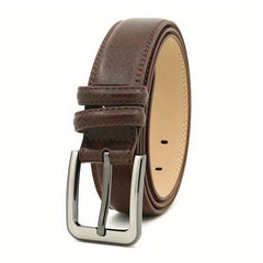 Men's Adjustable Leather Belt with Square Pin Buckle