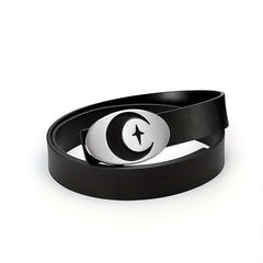 Men's Leather Belt Moon Punk Metal Buckle Decorative Belt