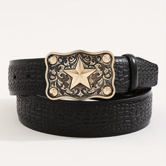Men's Casual Business Star Pattern Belt Adjustable Decorative Belt