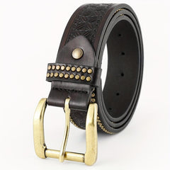 Men's PU Leather Flower Pattern Business Belt Square Buckle Waist Strap