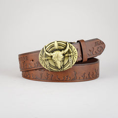 Men's Retro Bull Head Buckle Belt for Outdoor Party