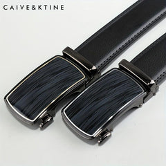 Caivektine Men's Cowhide Belt Business Casual Leather Belt Automatic Buckle