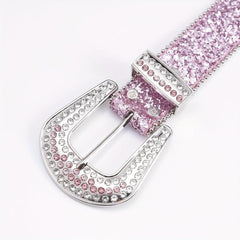 Pink Alloy Inlaid Diamond Leather Belt Pin Buckle