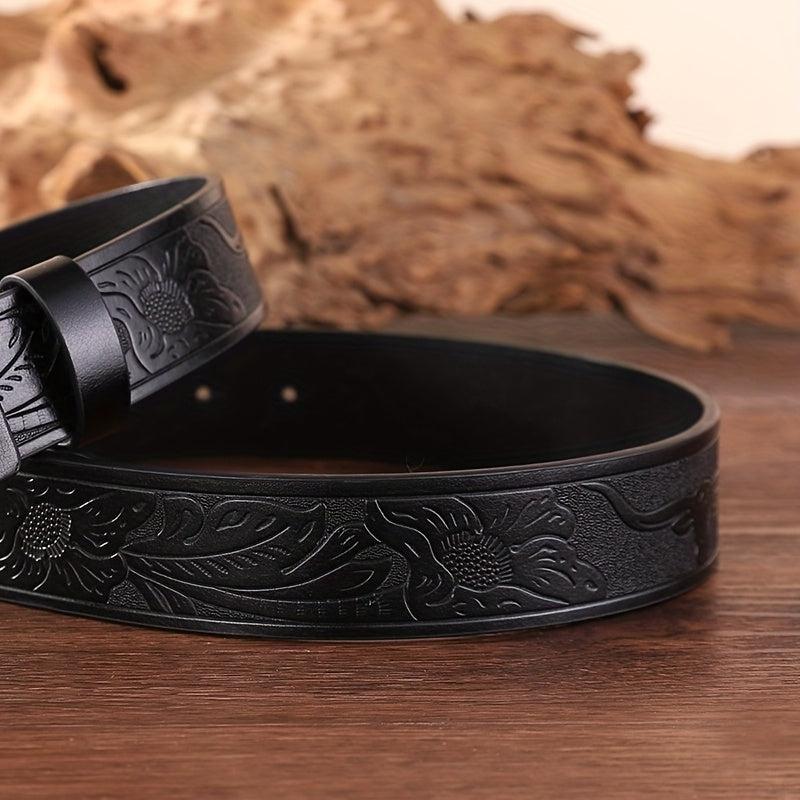 Bull Head Buckle Western Cowboy Retro Belt Business PU Leather