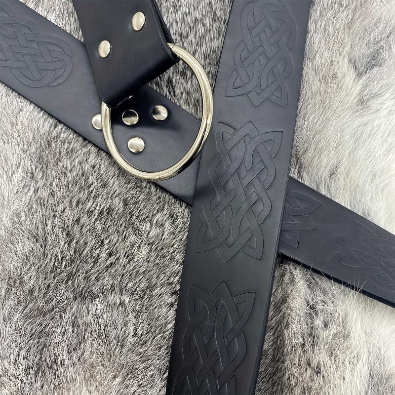 Vintage Embossed Leather Waist Belt for Men
