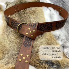 Vintage Embossed Leather Waist Belt for Men
