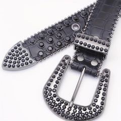 Crocodile Pattern Rhinestone Leather Belt for Men