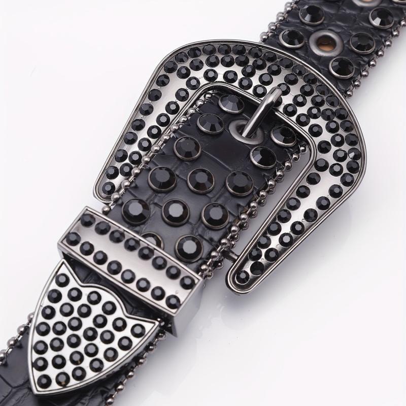 Crocodile Pattern Rhinestone Leather Belt for Men