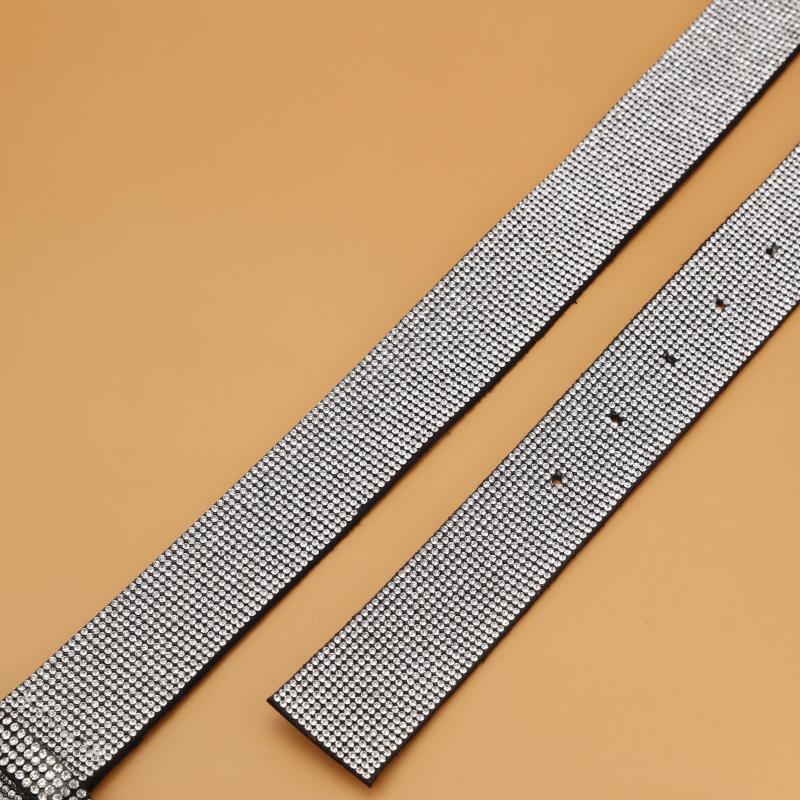 Faux Diamonds Leather Belt Vintage Pin Buckle Men