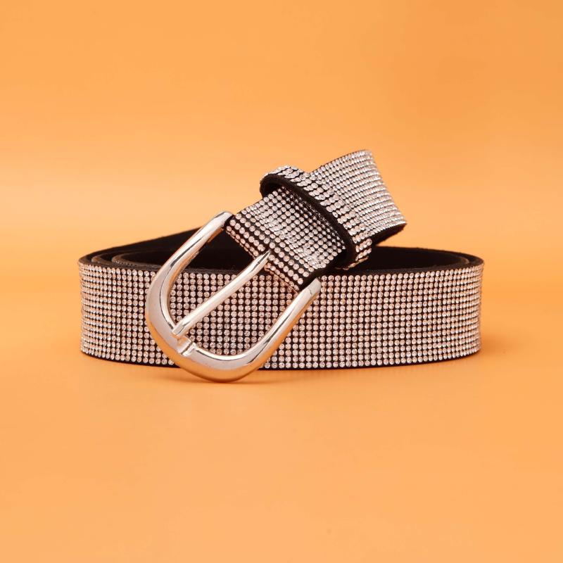 Faux Diamonds Leather Belt Vintage Pin Buckle Men