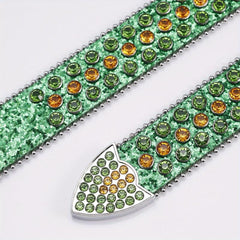 Funky Green Square Belt with Rhinestone PU Leather