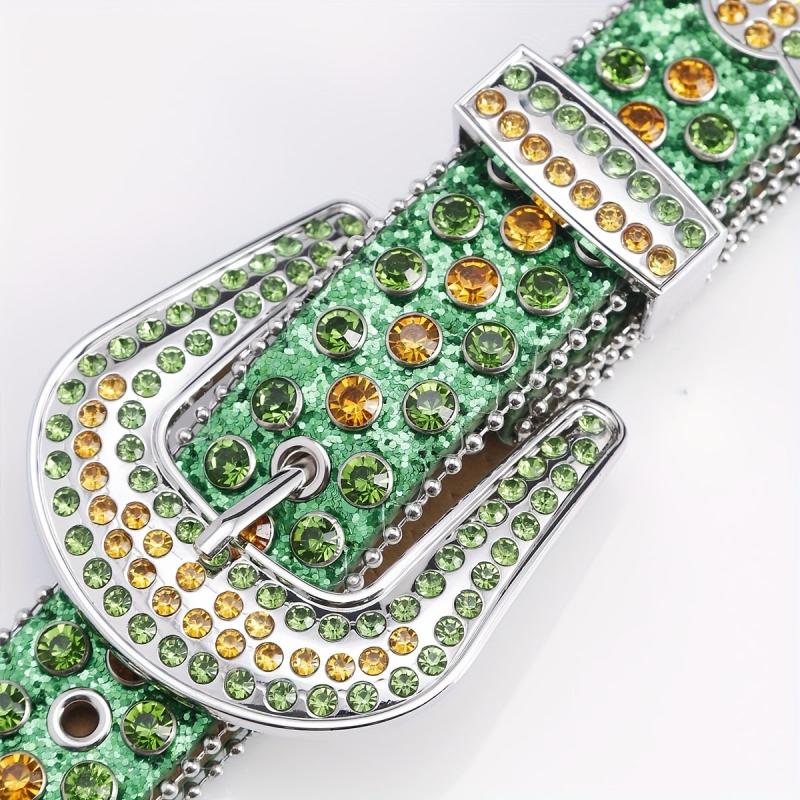 Funky Green Square Belt with Rhinestone PU Leather