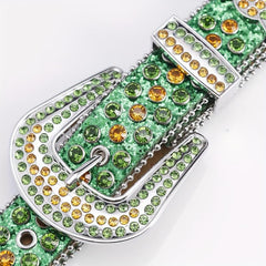 Funky Green Square Belt with Rhinestone PU Leather
