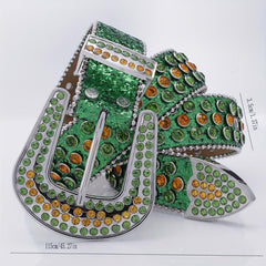 Funky Green Square Belt with Rhinestone PU Leather