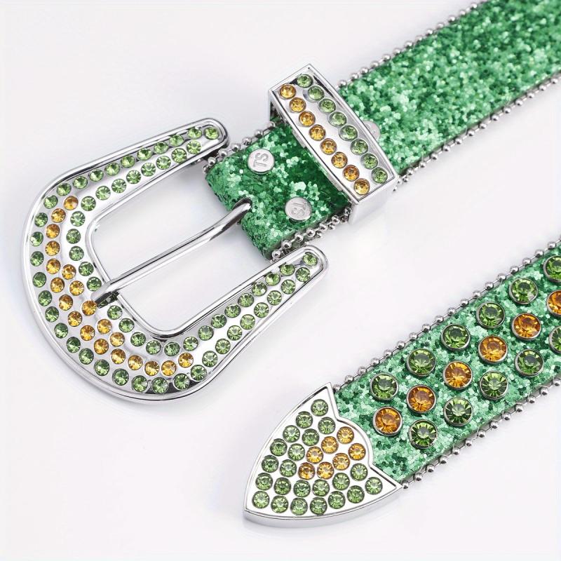 Funky Green Square Belt with Rhinestone PU Leather