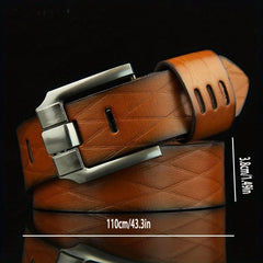 Plaid Leather Belt for Men Pin Buckle Casual Business