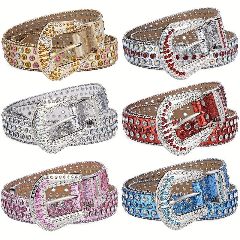Men's Water Drill Leather Belt Needle Buckle Inlaid Waist Belt