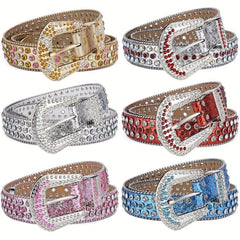 Men's Water Drill Leather Belt Needle Buckle Inlaid Waist Belt