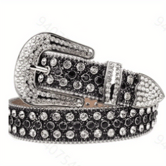 Men's Water Drill Leather Belt Needle Buckle Inlaid Waist Belt