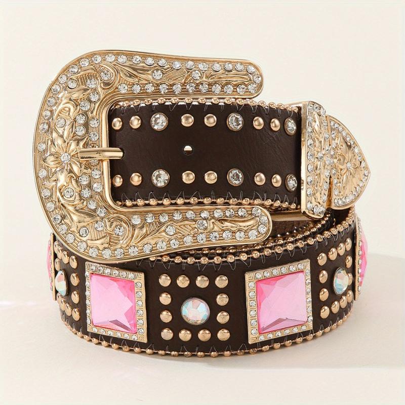 Men's Rhinestone PU Leather Belt for Holiday Party