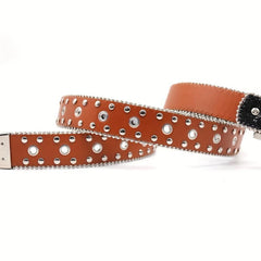 Sparkle Studded Rhinestone PU Leather Belt for Jeans Dress