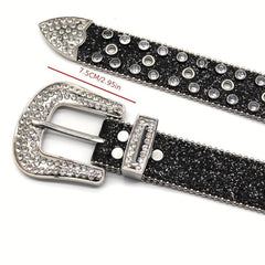 Sparkle Studded Rhinestone PU Leather Belt for Jeans Dress