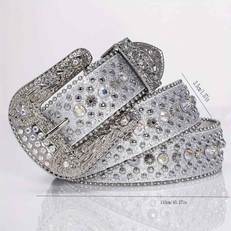 Punk Style Wide Leather Belt with Flower Alloy
