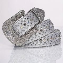 Punk Style Wide Leather Belt with Flower Alloy