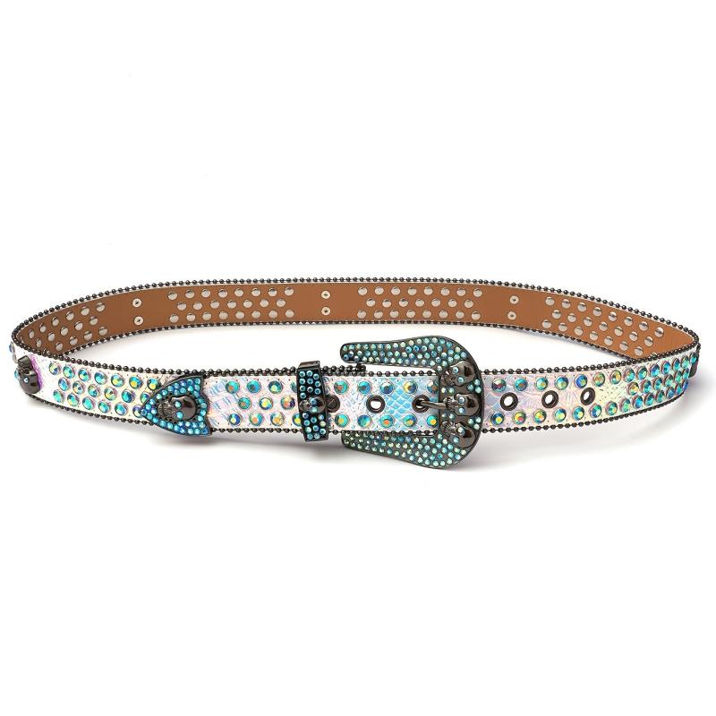 Men's Skull Rhinestone Belt Metal Buckle Bling Punk Western Cowboy