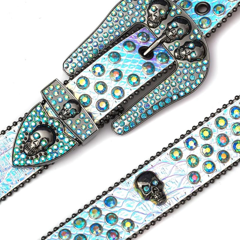 Men's Skull Rhinestone Belt Metal Buckle Bling Punk Western Cowboy