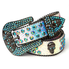 Men's Skull Rhinestone Belt Metal Buckle Bling Punk Western Cowboy