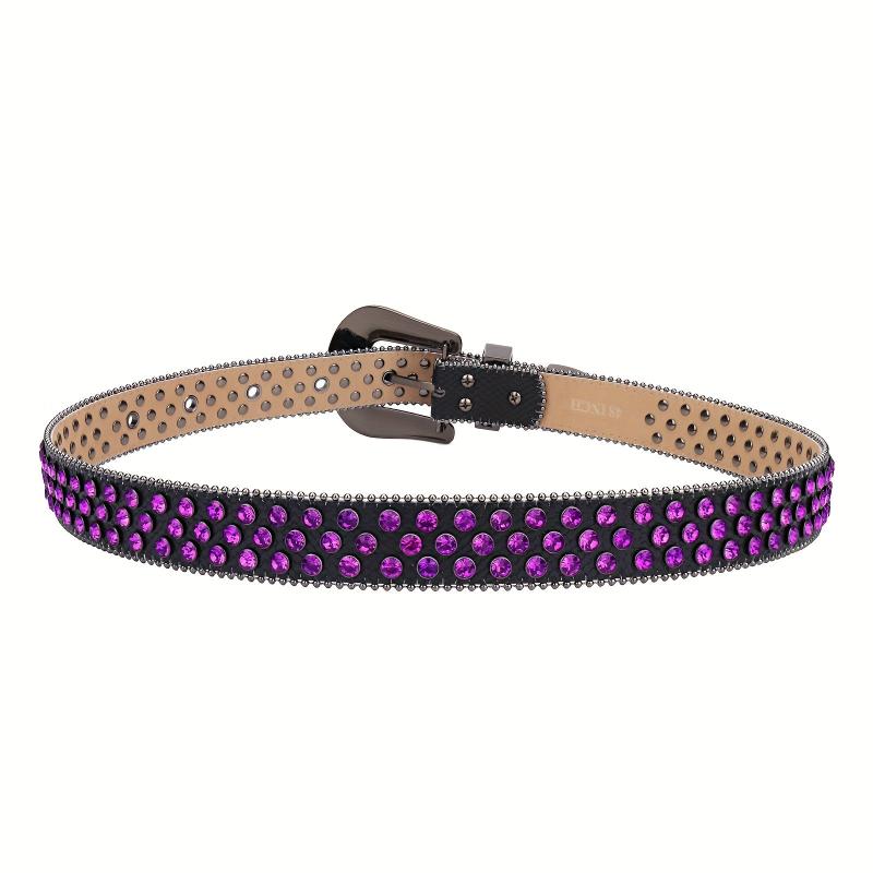 Purple Rhinestone Cowboy Belt Men Women Bling Crystal Studded Jeans Party