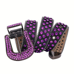 Purple Rhinestone Cowboy Belt Men Women Bling Crystal Studded Jeans Party