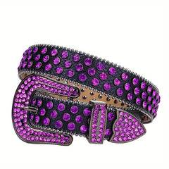 Purple Rhinestone Cowboy Belt Men Women Bling Crystal Studded Jeans Party