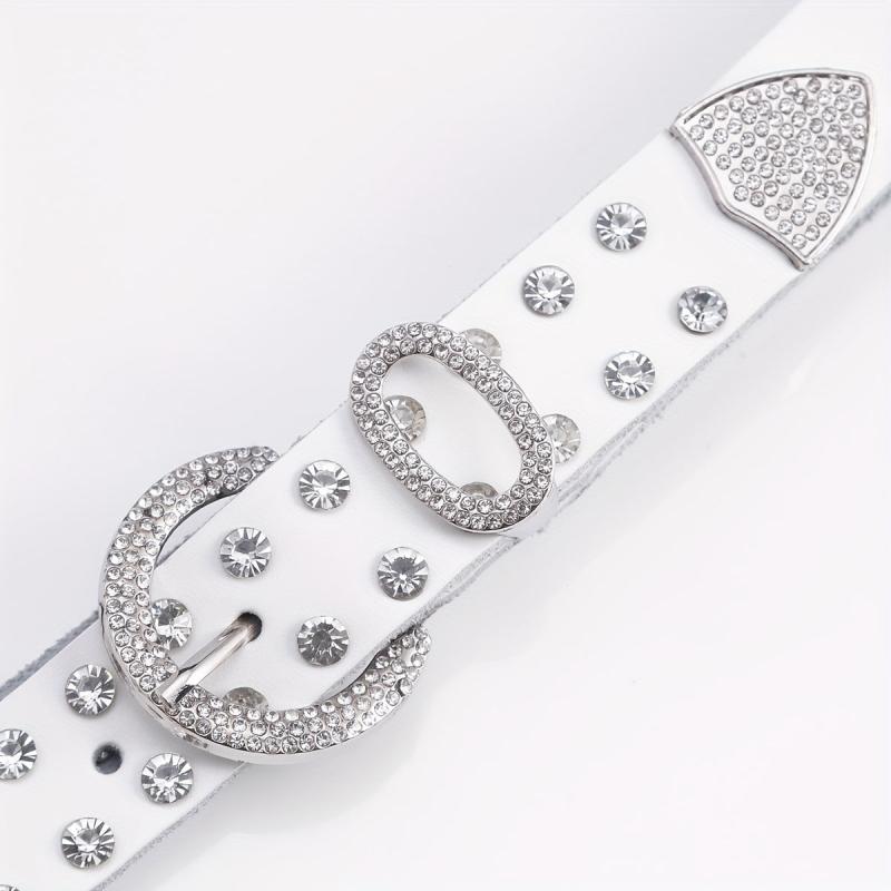 Men's 44in PU Leather Colorful Faux Diamond Belt Waist Strap