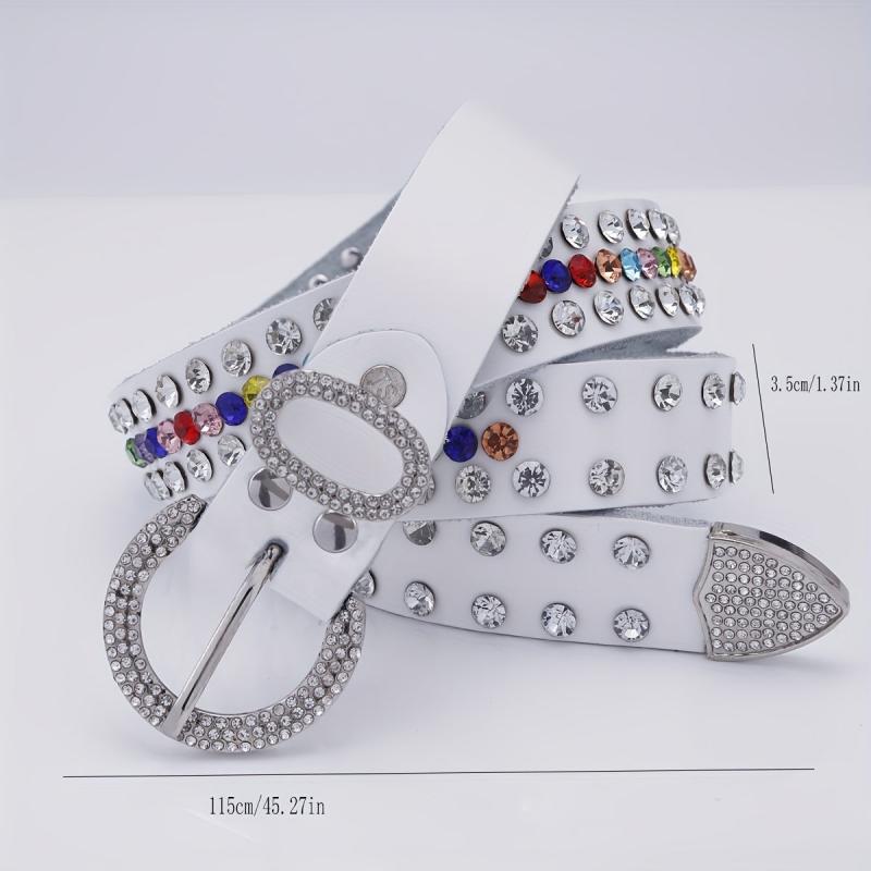 Men's 44in PU Leather Colorful Faux Diamond Belt Waist Strap