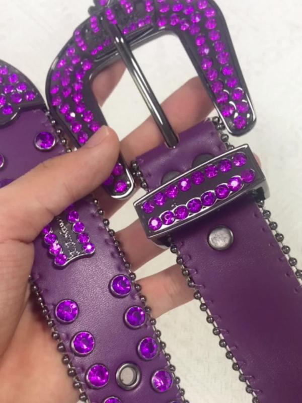 Sparkle Crown Rhinestone Leather Belt Hip hop Punk Western Jean Dress Strap