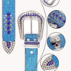 Rhinestone Skull Head Waist Belt Men Women Punk Rivet Belt