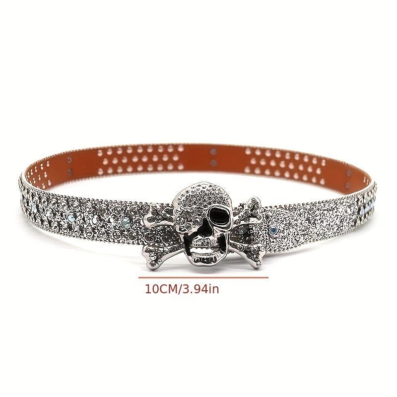 Skull Buckle Rhinestone Belt Cowboy Punk Studded Rivet Strap