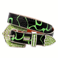 Green Crown Rhinestone Men's Belt Punk Style
