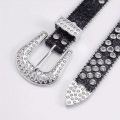 Glam Rhinestone Leather Belt Hip Hop Style