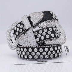Glam Rhinestone Leather Belt Hip Hop Style
