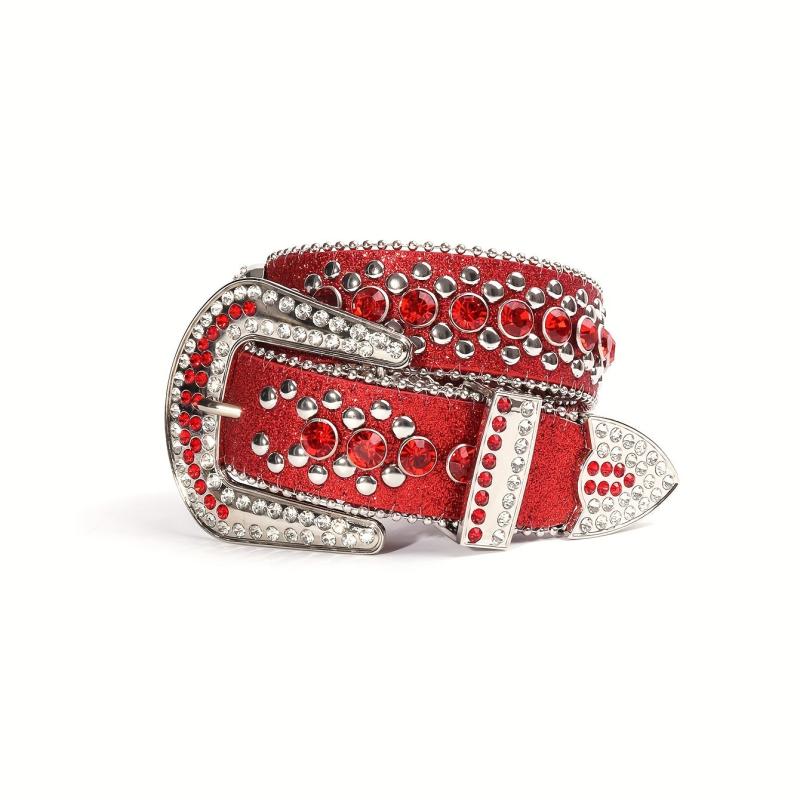 Red Rhinestone Skull Head Belt Punk Rivet Leather Belt