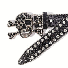 Sparkling Rhinestone Bone Buckle Belt for Jeans